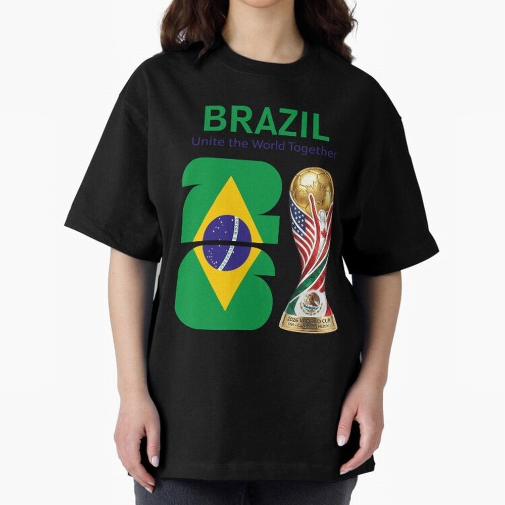 World Cup 2026, IMG 018, BRAZIL 002 Oversized T-Shirt Celebrate the Biggest Stage of FIFA World Cup 2026 USA Canada Mexico Featuring Mbappe and Neymar, Brazil Energy, Match Day Excitement, Supporter Culture, Golden Goals and Global Football