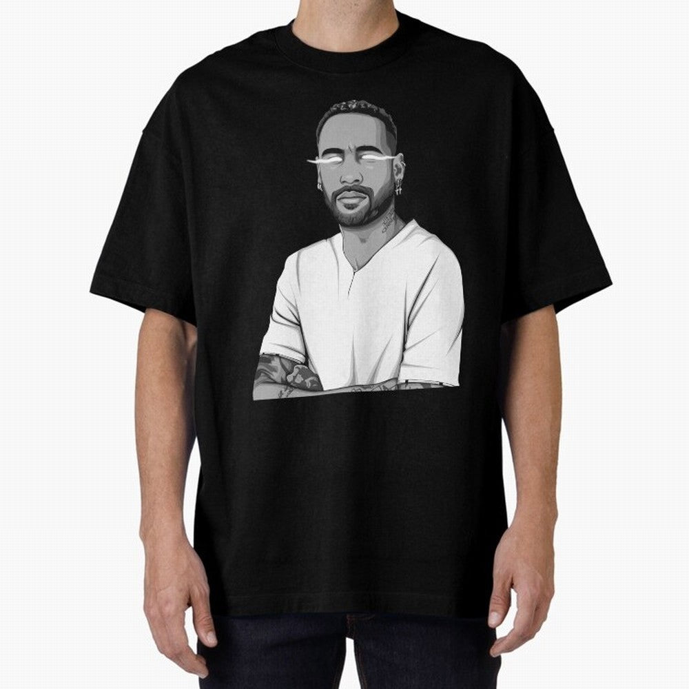 Neymar Jr. Black and White Version Oversized T-Shirt Feel the Trophy Chase of the FIFA World Cup 2026 USA Canada Mexico Journey through Cristiano Ronaldo Highlights, England, France and Netherlands Pride, Match Day Excitement, Supporter Culture,