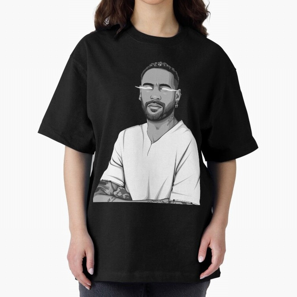 Neymar Jr. Black and White Version Oversized T-Shirt Feel the Trophy Chase of the FIFA World Cup 2026 USA Canada Mexico Journey through Cristiano Ronaldo Highlights, England, France and Netherlands Pride, Match Day Excitement, Supporter Culture,