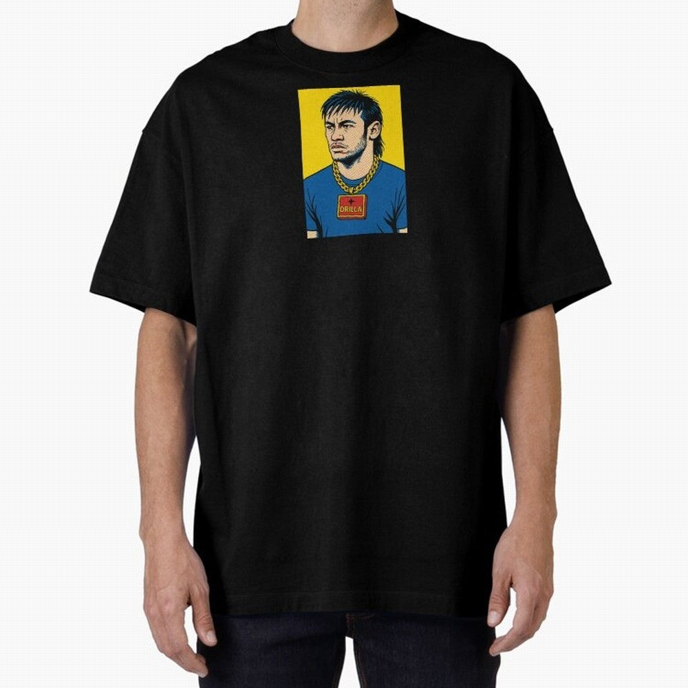 Drilla Clothing Neymar Popart Print T Shirt Oversized T-Shirt Honor the Football Icons of the FIFA World Cup 2026 Group Stage Journey through Neymar, Haaland and Cristiano Ronaldo Highlights, Argentina, France and Brazil Pride, Retro Football