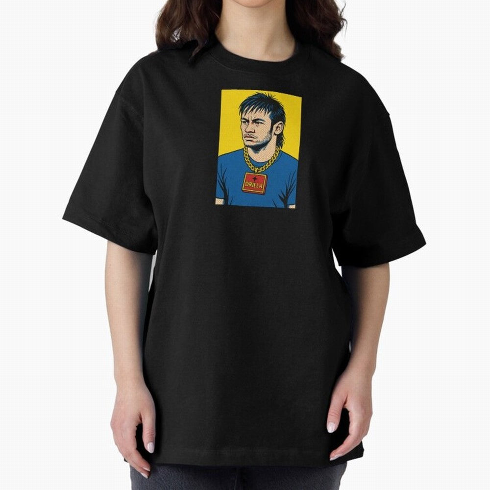 Drilla Clothing Neymar Popart Print T Shirt Oversized T-Shirt Honor the Football Icons of the FIFA World Cup 2026 Group Stage Journey through Neymar, Haaland and Cristiano Ronaldo Highlights, Argentina, France and Brazil Pride, Retro Football