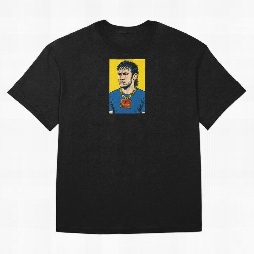 Drilla Clothing Neymar Popart Print T Shirt Oversized T-Shirt Honor the Football Icons of the FIFA World Cup 2026 Group Stage Journey through Neymar, Haaland and Cristiano Ronaldo Highlights, Argentina, France and Brazil Pride, Retro Football