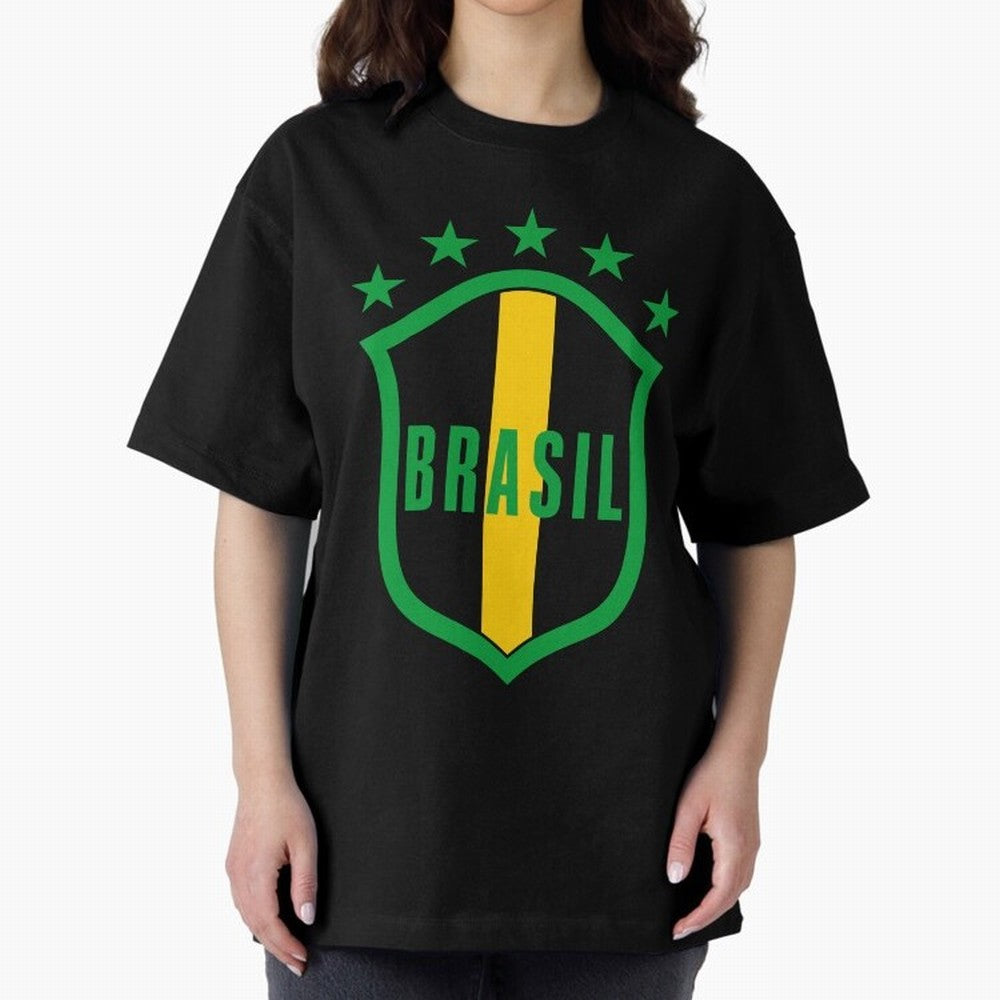 BRASIL LOGO 002 Oversized T-Shirt Mark Match Day Hype around FIFA World Cup 2026, Messi, England, France and Netherlands, Football Festival Excitement, Trophy Ambitions, Country Rivalries and Star Player Buzz; Perfect for Fans, Collectors, Family