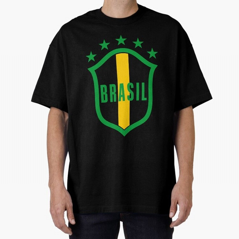 BRASIL LOGO 002 Oversized T-Shirt Mark Match Day Hype around FIFA World Cup 2026, Messi, England, France and Netherlands, Football Festival Excitement, Trophy Ambitions, Country Rivalries and Star Player Buzz; Perfect for Fans, Collectors, Family