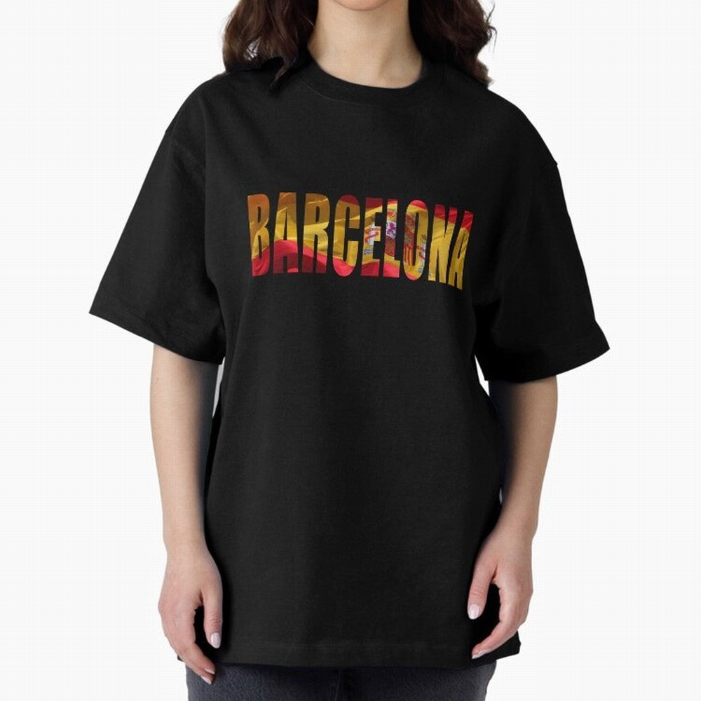 Barcelona city 2 Oversized T-Shirt Feel the Heartbeat of FIFA World Cup 2026 USA Canada Mexico Highlighting Messi, CR7 and Mbappe, Germany Energy, Football Festival Excitement, Trophy Ambitions, Country Rivalries and Star Player Buzz; Perfect for