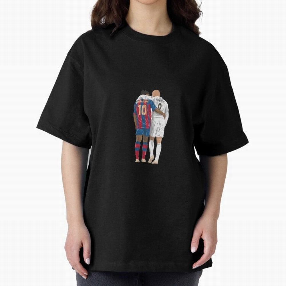 Ronaldinho, Ronaldo Minimalist Oversized T-Shirt Celebrate Fan Culture around FIFA World Cup 2026 USA Canada Mexico Connected to Mbappe and Neymar, Argentina and Brazil Energy, Classic Soccer Heritage, Championship Pressure, Fan Loyalty and