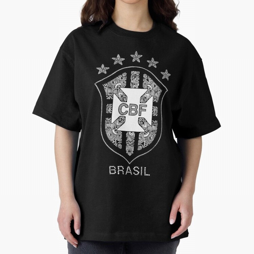 BRASIL NATIONAL FOOTBALL TEAM LOGO Oversized T-Shirt Feel the Roar of FIFA World Cup 2026 Spirit, Driven by England, France and Netherlands, CR7, Sports Nostalgia, International Competition, Famous Players and Unforgettable Victories; Perfect for