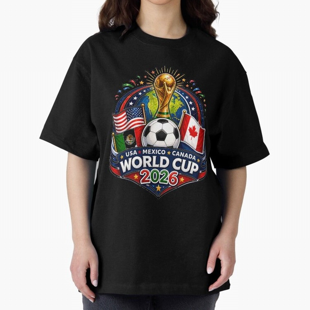 World Cup 2026 Sticker ¨C USA Mexico Canada Football Trophy Design Classic T-Shirt Step into FIFA World Cup 2026 Group Stage for Fans of Haaland and Mbappe and Portugal, Bringing Classic Soccer Heritage, Championship Pressure, Fan Loyalty and