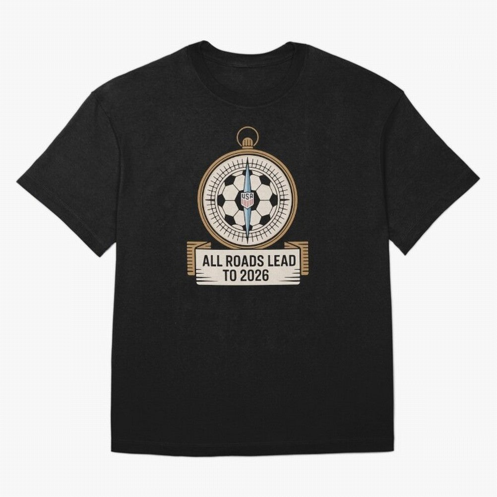 All Roads Lead to 2026 USA Soccer Compass World Cup Classic T-Shirt Celebrate the Road through FIFA World Cup 2026 Group Stage for Fans of Mbappe and Neymar and Spain, Bringing Football Passion, Legendary Performances, Festival Vibes and Supporter