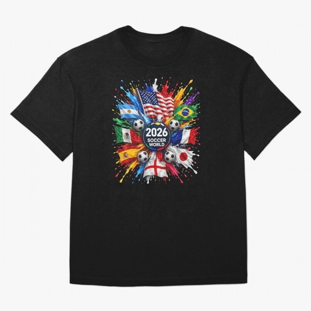 2026 Soccer World Championship Global Flags Paint Splash Sports Fan Graphic Classic T-Shirt Feel the Heartbeat of FIFA World Cup 2026 Group Stage for Fans of Neymar and Spain and Netherlands, Bringing Worldwide Fan Energy, Dramatic Goals, Stadium