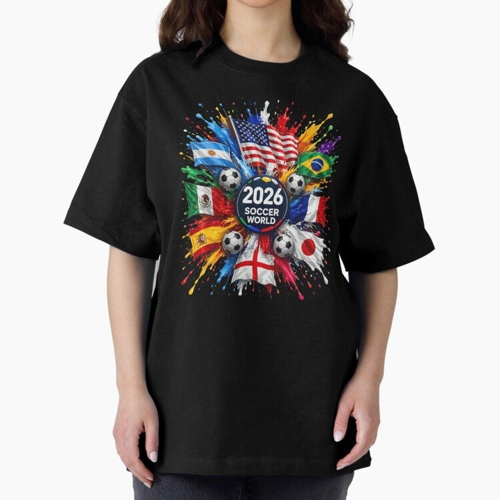 2026 Soccer World Championship Global Flags Paint Splash Sports Fan Graphic Classic T-Shirt Feel the Heartbeat of FIFA World Cup 2026 Group Stage for Fans of Neymar and Spain and Netherlands, Bringing Worldwide Fan Energy, Dramatic Goals, Stadium
