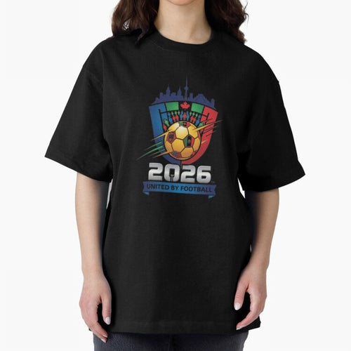 2026 World Cup United by Football Shield Emblem with Skyline Classic T-Shirt Showcase FIFA World Cup 2026 USA Canada Mexico Spirit, Centered on Germany, Mbappe and Neymar, Vintage Soccer Flavor, Modern Football Stars, National Flags and Final Night