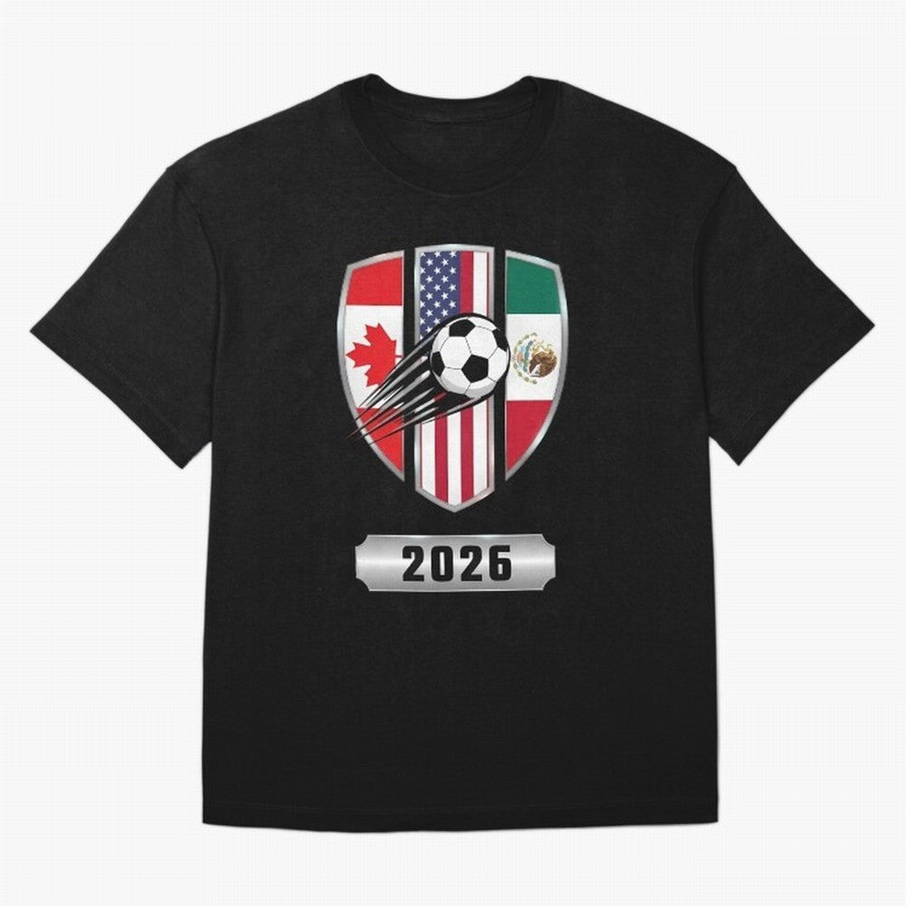 North United America Shield 2026 Cup Classic T-Shirt Represent the FIFA World Cup 2026 Group Stage Journey through Haaland Highlights, Argentina Pride, Vintage Soccer Flavor, Modern Football Stars, National Flags and Final Night Emotion; Created