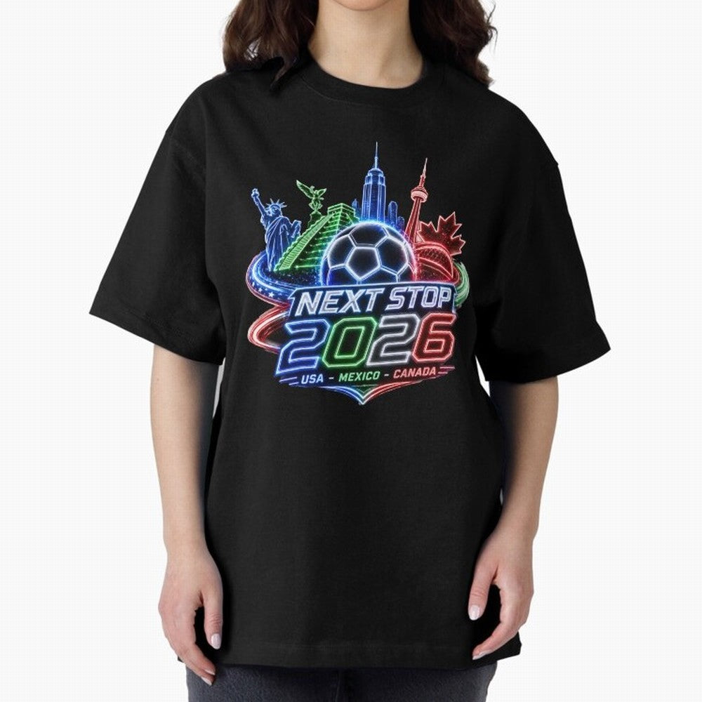 Next Stop 2026 USA Mexico Canada Neon Soccer Emblem Classic T-Shirt Live the Energy of Global Football Passion for FIFA World Cup 2026 Group Stage, with Mbappe and Neymar, Argentina, Fan Favorite Moments, National Team Passion, Big Match Drama and