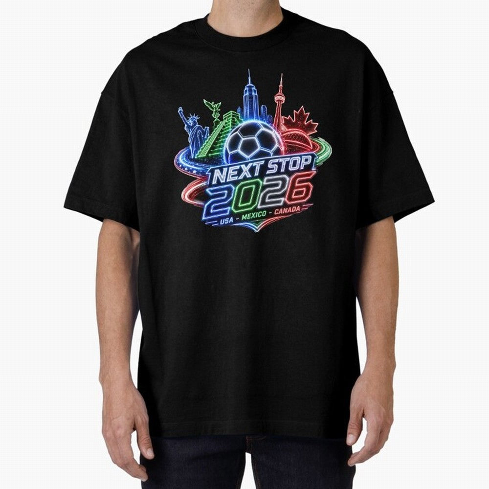 Next Stop 2026 USA Mexico Canada Neon Soccer Emblem Classic T-Shirt Live the Energy of Global Football Passion for FIFA World Cup 2026 Group Stage, with Mbappe and Neymar, Argentina, Fan Favorite Moments, National Team Passion, Big Match Drama and