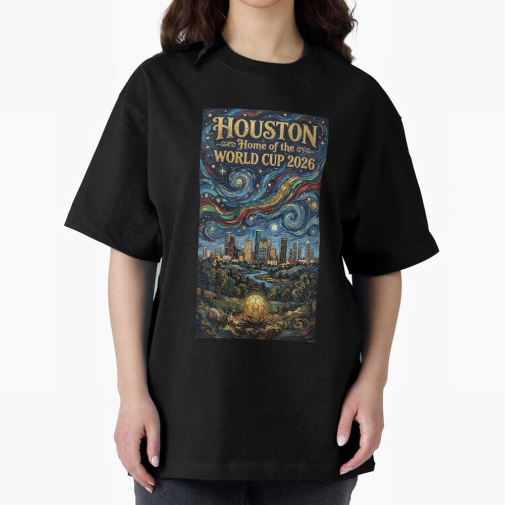 Houston Starry Night Skyline World Cup 2026 Soccer Poster ¡ª Van Gogh Fine Art Print Classic T-Shirt Celebrate Football Dreams Across Global Football Passion for FIFA World Cup 2026, Capturing Mbappe and Neymar, England, Vintage Soccer Flavor,