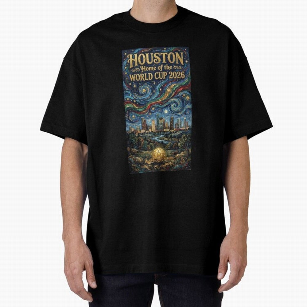 Houston Starry Night Skyline World Cup 2026 Soccer Poster ¡ª Van Gogh Fine Art Print Classic T-Shirt Celebrate Football Dreams Across Global Football Passion for FIFA World Cup 2026, Capturing Mbappe and Neymar, England, Vintage Soccer Flavor,