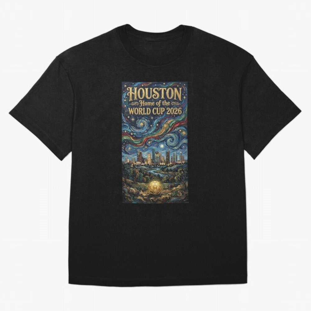 Houston Starry Night Skyline World Cup 2026 Soccer Poster ¡ª Van Gogh Fine Art Print Classic T-Shirt Celebrate Football Dreams Across Global Football Passion for FIFA World Cup 2026, Capturing Mbappe and Neymar, England, Vintage Soccer Flavor,