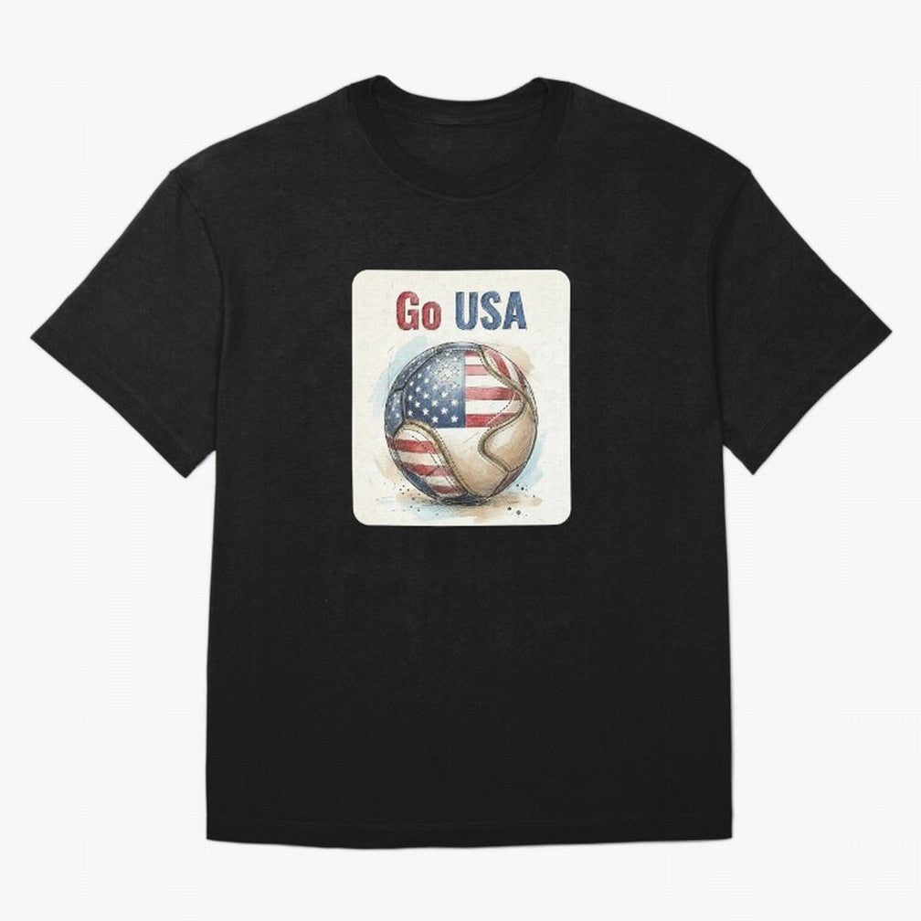 Go USA Soccer Ball Flag | American Football Fan Graphic Tee Classic T-Shirt Celebrate Every Goal in FIFA World Cup 2026 USA Canada Mexico with Mbappe and Neymar, Portugal, Spain and Germany Energy, Sports Nostalgia, International Competition,