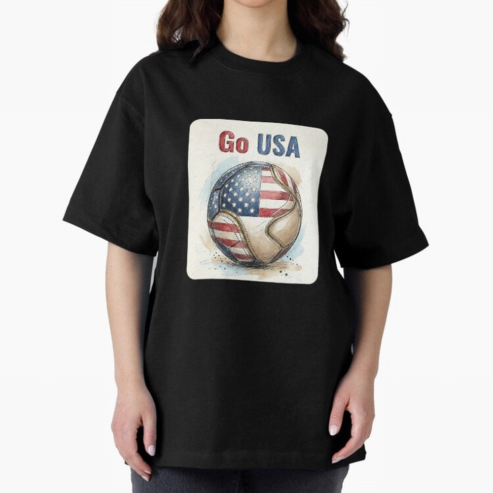 Go USA Soccer Ball Flag | American Football Fan Graphic Tee Classic T-Shirt Celebrate Every Goal in FIFA World Cup 2026 USA Canada Mexico with Mbappe and Neymar, Portugal, Spain and Germany Energy, Sports Nostalgia, International Competition,