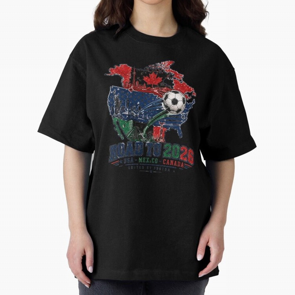 Road to 2026 USA Mexico Canada Soccer Badge Classic T-Shirt Carry the Colors and Pride of Global Football Passion for FIFA World Cup 2026 Group Stage, Connected to CR7, Argentina, France and Brazil, Goal Celebration Energy, Supporter Heritage,