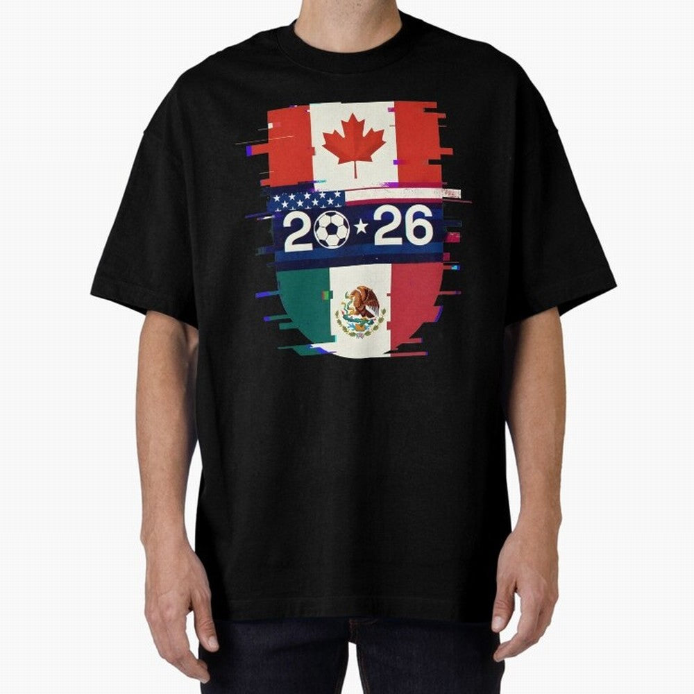 Glitched United 2026 - North America Emblem Cup Classic T-Shirt Celebrate the Road through Match Day Hype around FIFA World Cup 2026 USA Canada Mexico, Haaland and Mbappe, France, Vintage Soccer Flavor, Modern Football Stars, National Flags and
