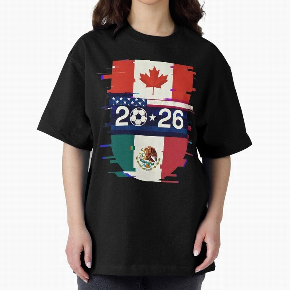 Glitched United 2026 - North America Emblem Cup Classic T-Shirt Celebrate the Road through Match Day Hype around FIFA World Cup 2026 USA Canada Mexico, Haaland and Mbappe, France, Vintage Soccer Flavor, Modern Football Stars, National Flags and