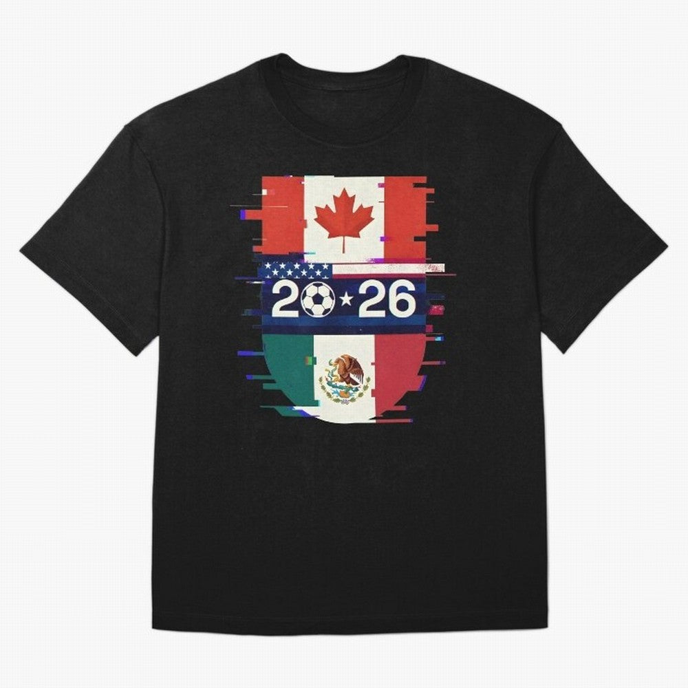 Glitched United 2026 - North America Emblem Cup Classic T-Shirt Celebrate the Road through Match Day Hype around FIFA World Cup 2026 USA Canada Mexico, Haaland and Mbappe, France, Vintage Soccer Flavor, Modern Football Stars, National Flags and