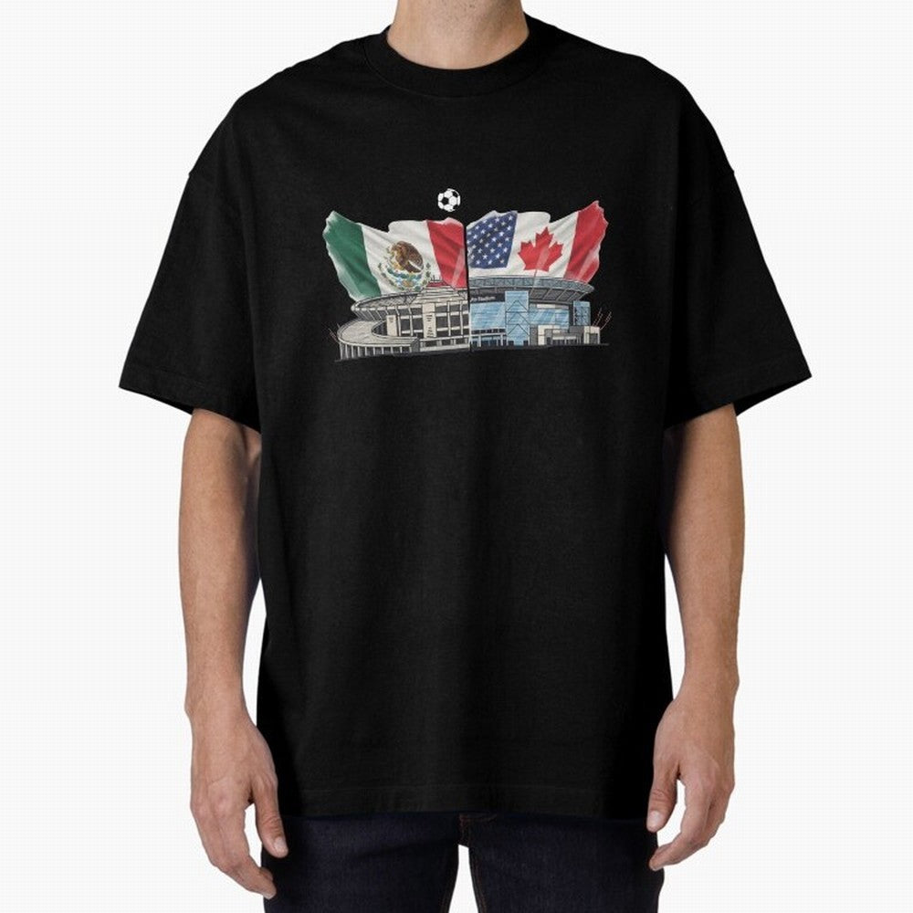 2026 World Cup Opening & Final ¨C Azteca Stadium Mexico & MetLife Stadium USA ¨C Football Design with Mexican, Canadian & US Flags Classic T-Shirt Experience the Global Stage of FIFA World Cup 2026 USA Canada Mexico Spirit, Driven by Spain and