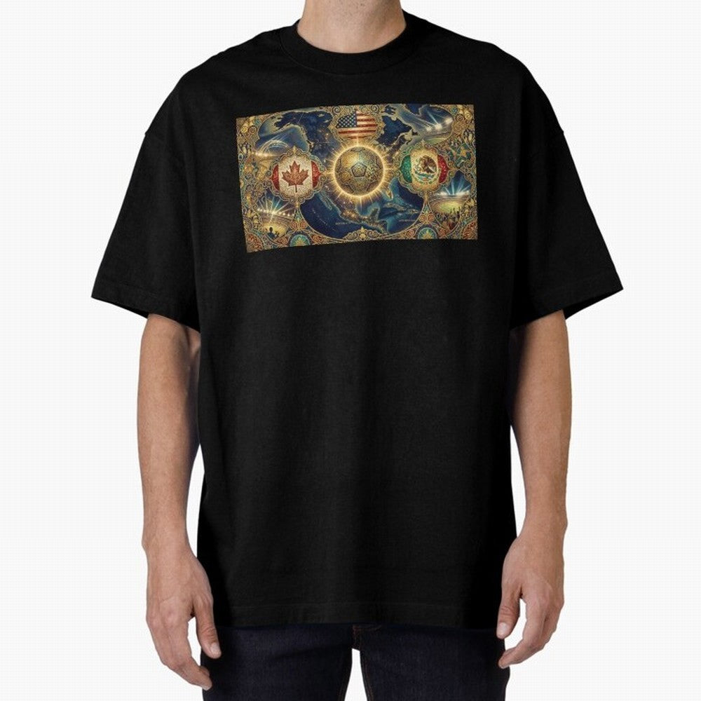 World Cup 2026 Hosts Illustrated Classic T-Shirt Relive Legendary Nights from FIFA World Cup 2026 USA Canada Mexico Highlighting Messi and Cristiano Ronaldo, Argentina Energy, Vintage Soccer Flavor, Modern Football Stars, National Flags and Final