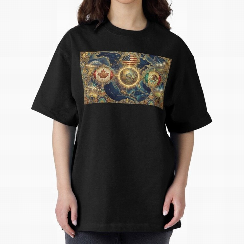 World Cup 2026 Hosts Illustrated Classic T-Shirt Relive Legendary Nights from FIFA World Cup 2026 USA Canada Mexico Highlighting Messi and Cristiano Ronaldo, Argentina Energy, Vintage Soccer Flavor, Modern Football Stars, National Flags and Final
