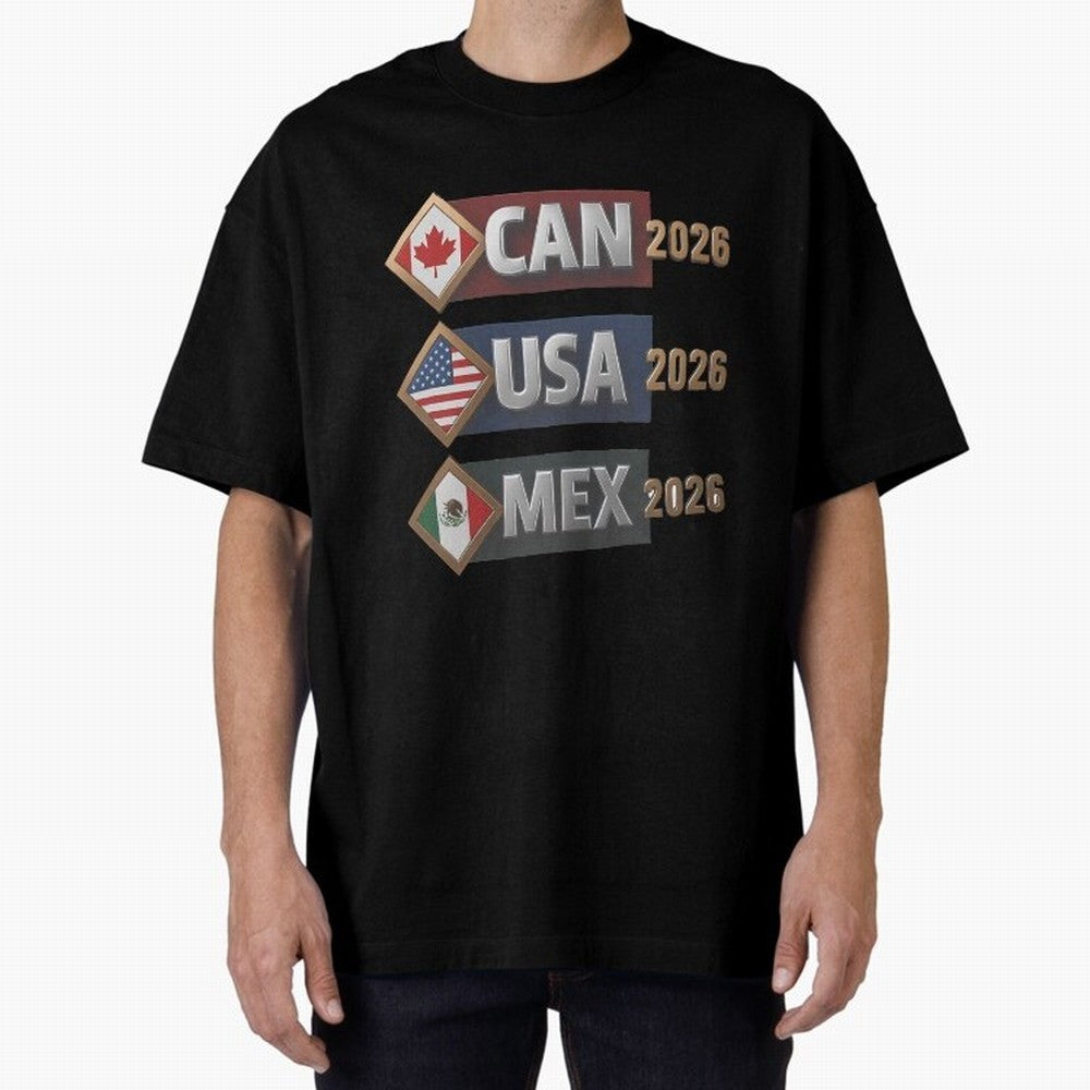 CAN USA MEx 2026 Flags, Canada USA Mexico Soccer Tournament Classic T-Shirt Make Every Kick Count in Global Football Passion for FIFA World Cup 2026, Centered on Cristiano Ronaldo, Portugal, Spain and Germany, Football Festival Excitement, Trophy