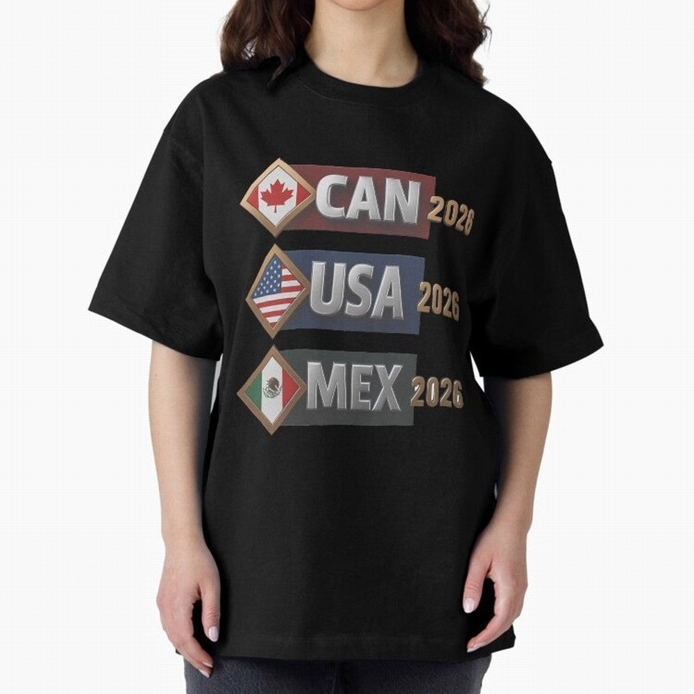 CAN USA MEx 2026 Flags, Canada USA Mexico Soccer Tournament Classic T-Shirt Make Every Kick Count in Global Football Passion for FIFA World Cup 2026, Centered on Cristiano Ronaldo, Portugal, Spain and Germany, Football Festival Excitement, Trophy
