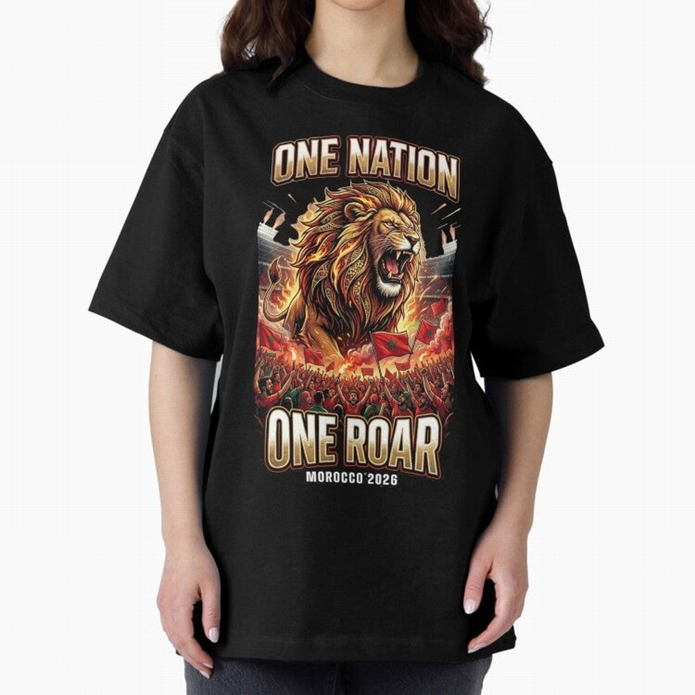 Morocco Football Fan - One Roar One Nation Classic T-Shirt Represent the Passion of Match Day Hype around FIFA World Cup 2026 Group Stage, Mbappe and Neymar, Brazil, Portugal and Argentina, Classic Soccer Heritage, Championship Pressure, Fan