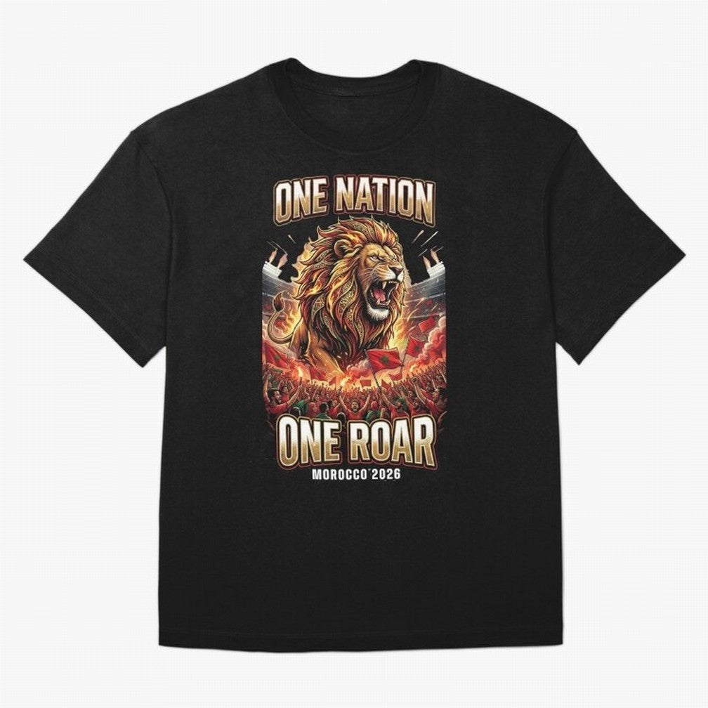 Morocco Football Fan - One Roar One Nation Classic T-Shirt Represent the Passion of Match Day Hype around FIFA World Cup 2026 Group Stage, Mbappe and Neymar, Brazil, Portugal and Argentina, Classic Soccer Heritage, Championship Pressure, Fan