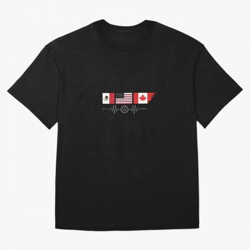 North America Soccer Heartbeat Flags 2026 Cup T-Shirt_82794888 Classic T-Shirt Support Your Favorite Stars during FIFA World Cup 2026 USA Canada Mexico for Fans of Mbappe and Neymar and Spain, Bringing Football History, Final Match Energy, Crowd