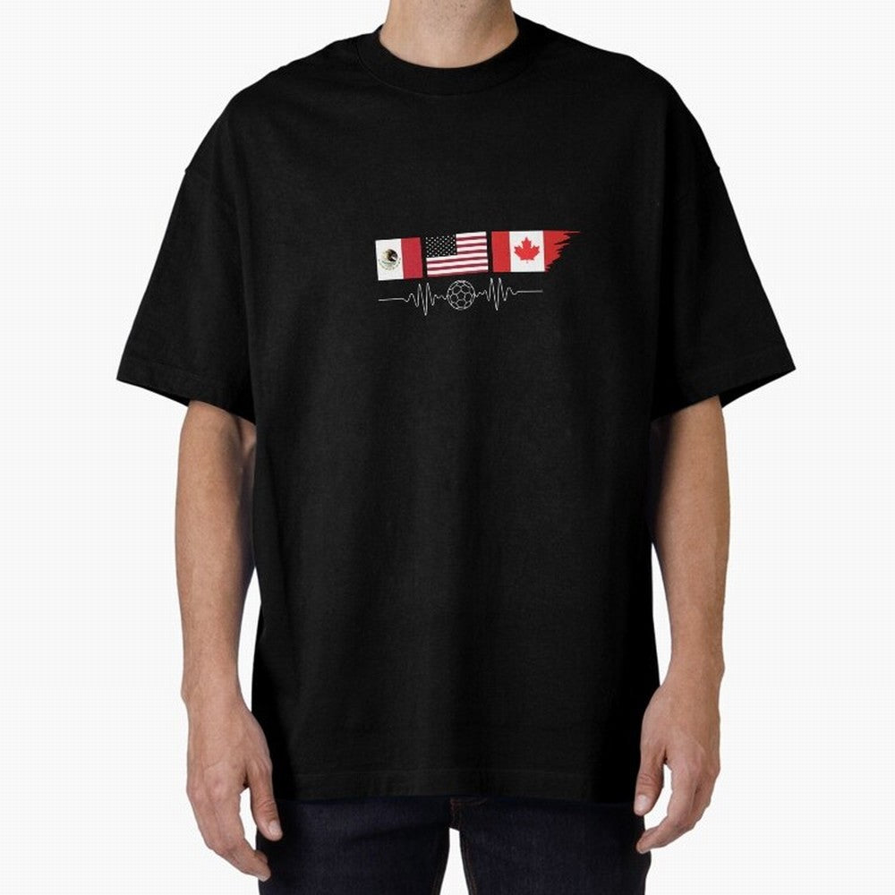 North America Soccer Heartbeat Flags 2026 Cup T-Shirt_82794888 Classic T-Shirt Support Your Favorite Stars during FIFA World Cup 2026 USA Canada Mexico for Fans of Mbappe and Neymar and Spain, Bringing Football History, Final Match Energy, Crowd