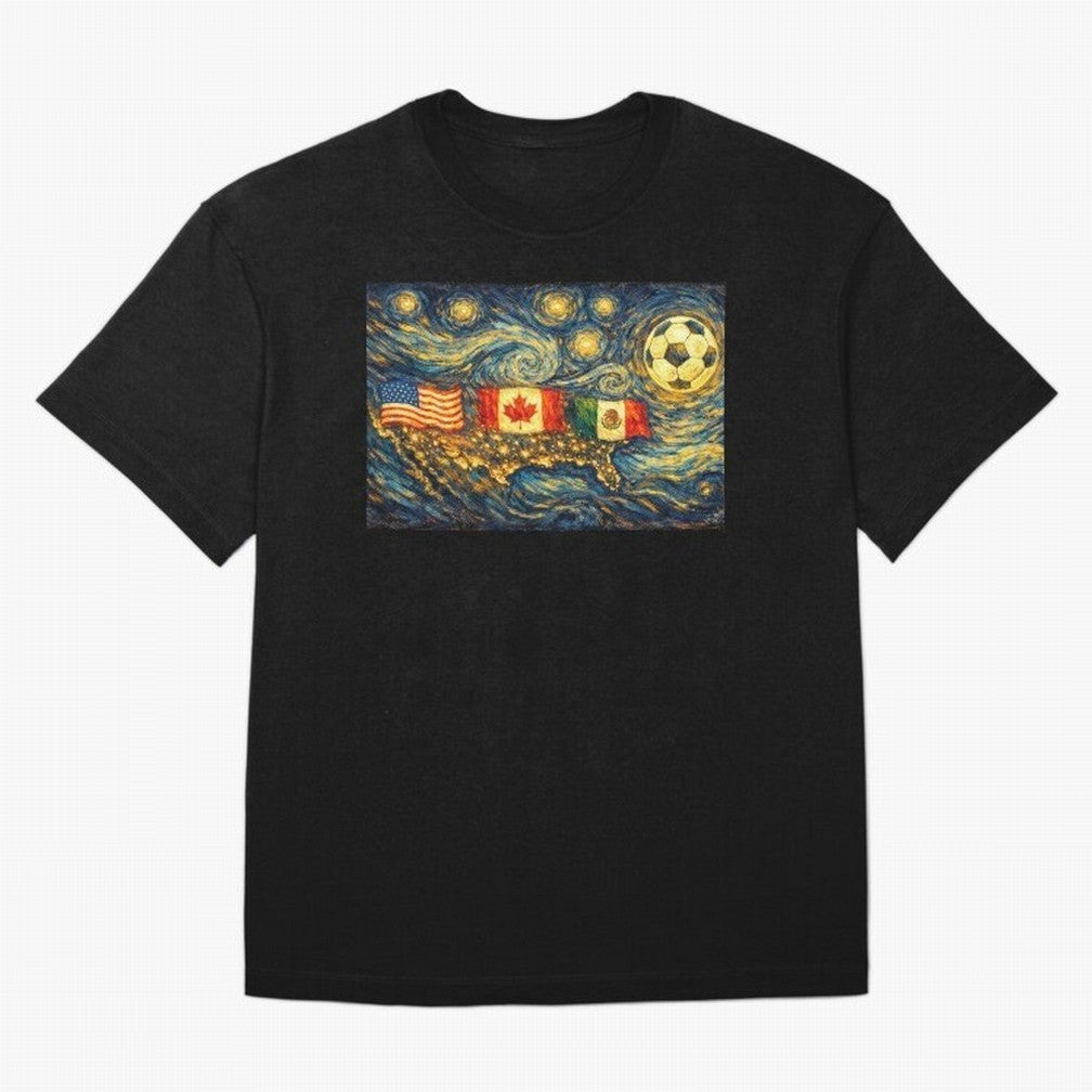 North America Soccer Starry Night Dreamy and Swirls Inspired from Van Gogh Classic T-Shirt Represent Fans Who Live for FIFA World Cup 2026 Group Stage for Fans of Haaland and Mbappe and Argentina, Bringing Football History, Final Match Energy,