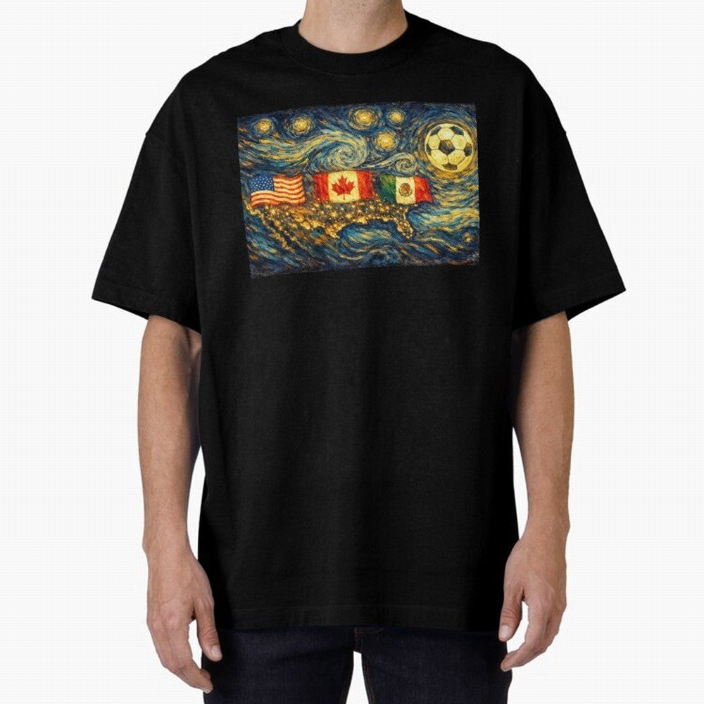 North America Soccer Starry Night Dreamy and Swirls Inspired from Van Gogh Classic T-Shirt Represent Fans Who Live for FIFA World Cup 2026 Group Stage for Fans of Haaland and Mbappe and Argentina, Bringing Football History, Final Match Energy,