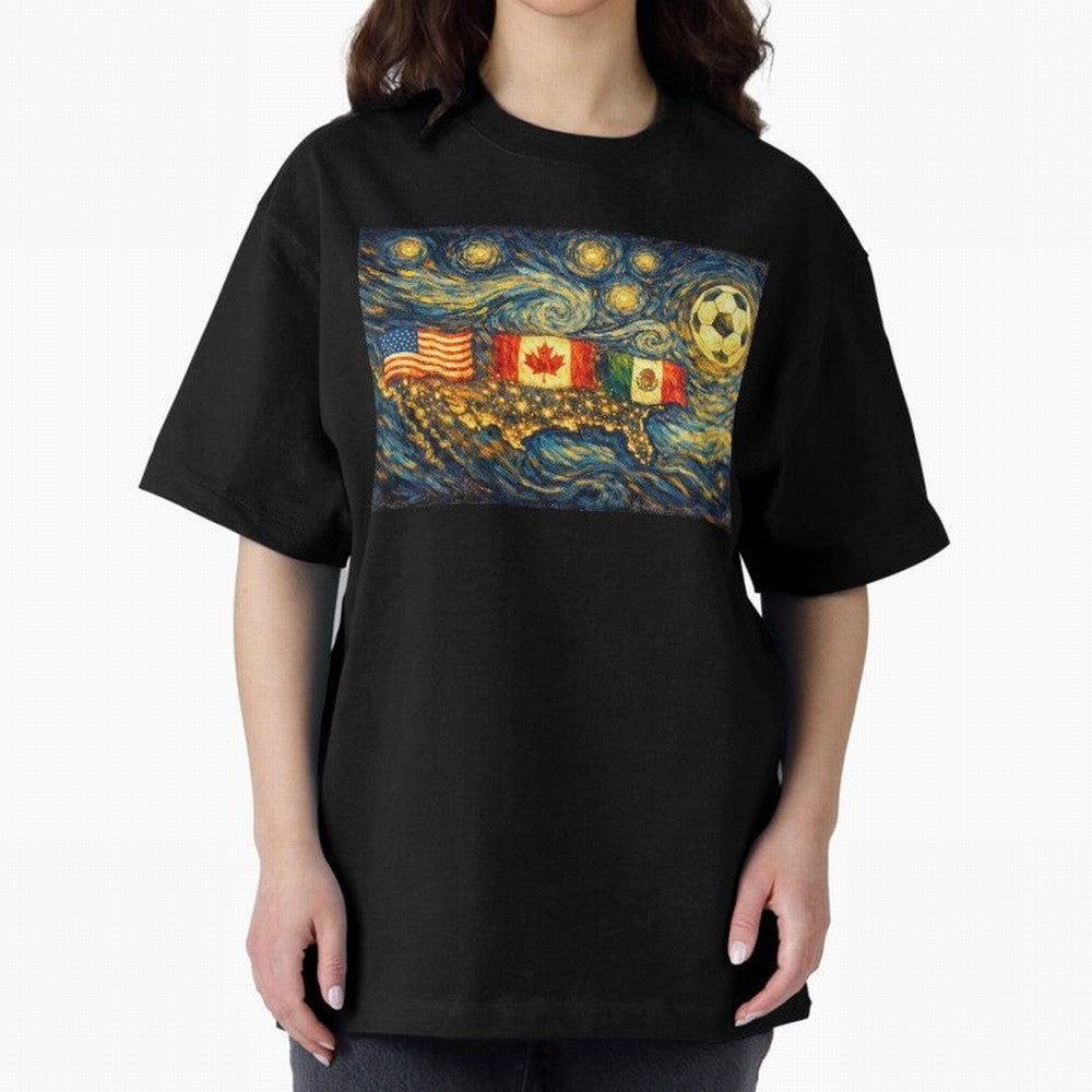 North America Soccer Starry Night Dreamy and Swirls Inspired from Van Gogh Classic T-Shirt Represent Fans Who Live for FIFA World Cup 2026 Group Stage for Fans of Haaland and Mbappe and Argentina, Bringing Football History, Final Match Energy,