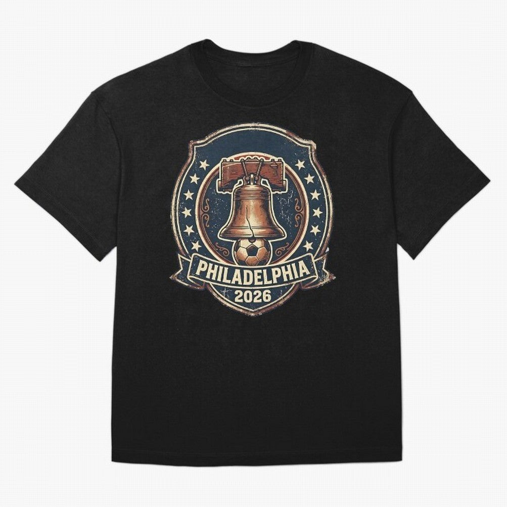 Philadelphia 2026 World Cup Host City Vintage Football Badge ¡ª Liberty Bell Soccer Crest Classic T-Shirt Bring International Match Energy to Global Football Passion for FIFA World Cup 2026 USA Canada Mexico, Celebrating Messi and Cristiano