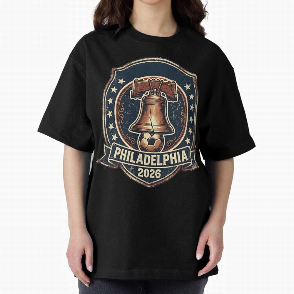 Philadelphia 2026 World Cup Host City Vintage Football Badge ¡ª Liberty Bell Soccer Crest Classic T-Shirt Bring International Match Energy to Global Football Passion for FIFA World Cup 2026 USA Canada Mexico, Celebrating Messi and Cristiano