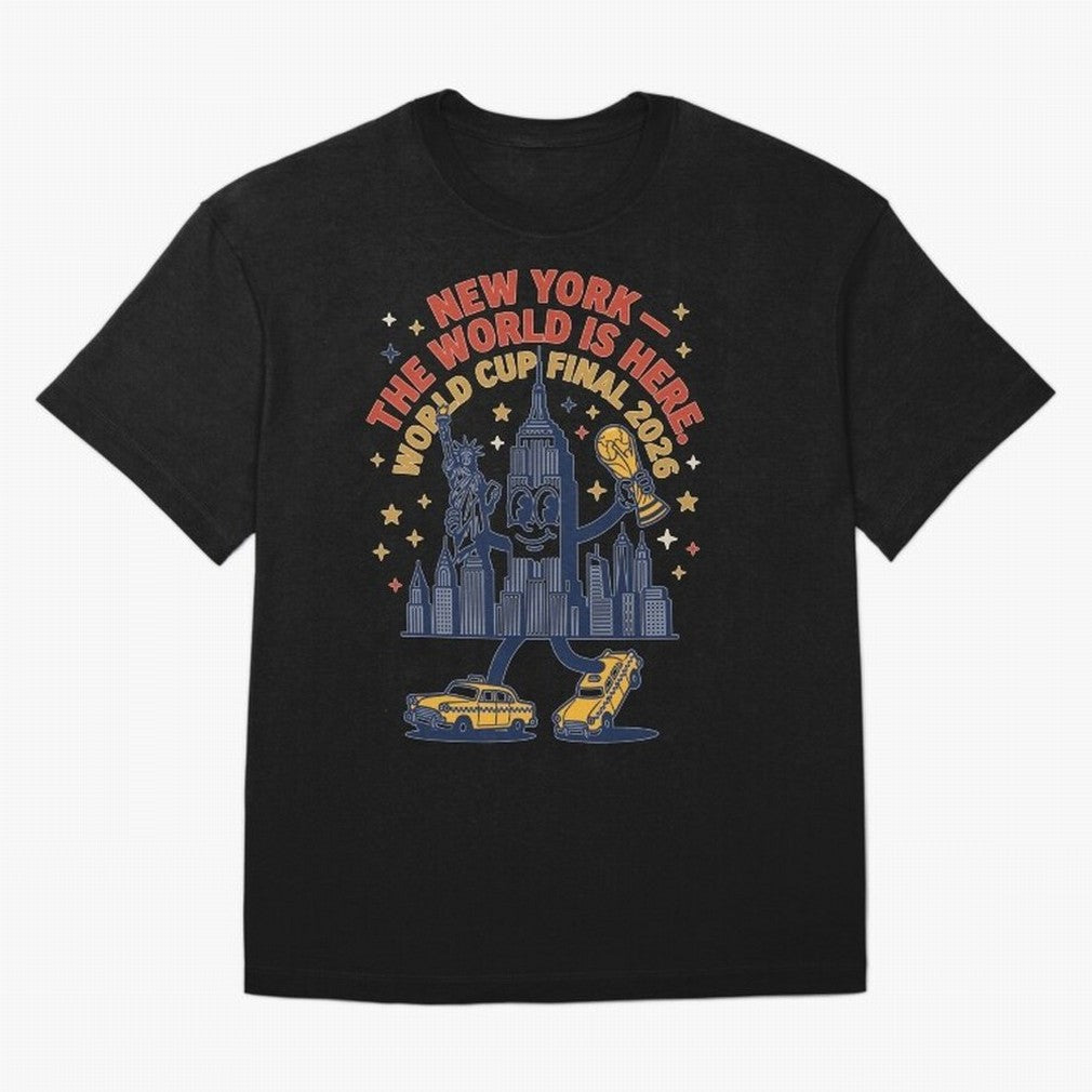New York World Cup Final ¡ª The World Is Here V1 Classic T-Shirt Remember Iconic Moments from FIFA World Cup 2026 Group Stage Driven by CR7 and Messi, France and Portugal Energy, Global Supporter Spirit, Legendary Goals, National Colors and