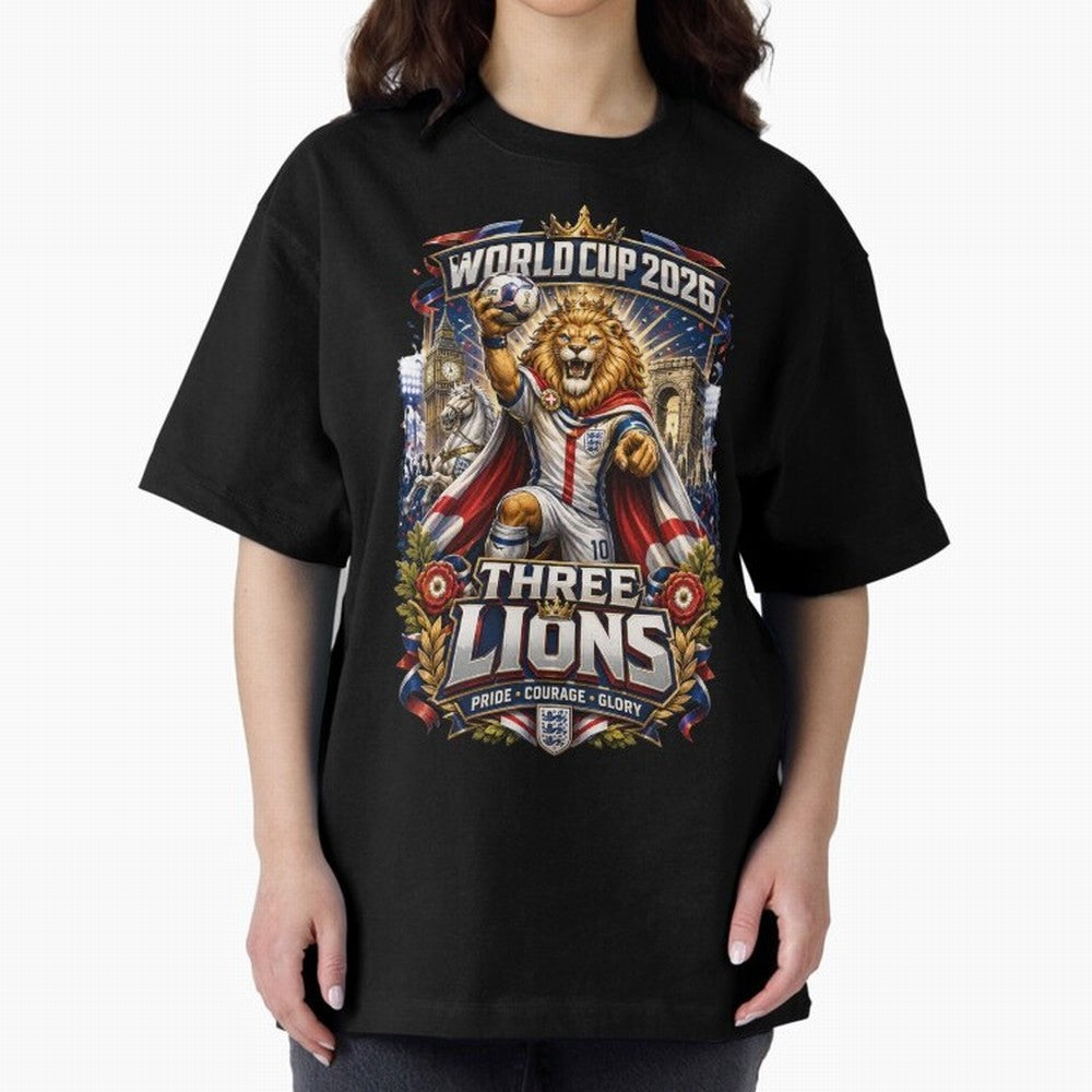 Three Lions World Cup 2026 Classic T-Shirt Join the Countdown to FIFA World Cup 2026 USA Canada Mexico for Fans of CR7 and Brazil, Bringing Vintage Soccer Flavor, Modern Football Stars, National Flags and Final Night Emotion; Made for Die Hard