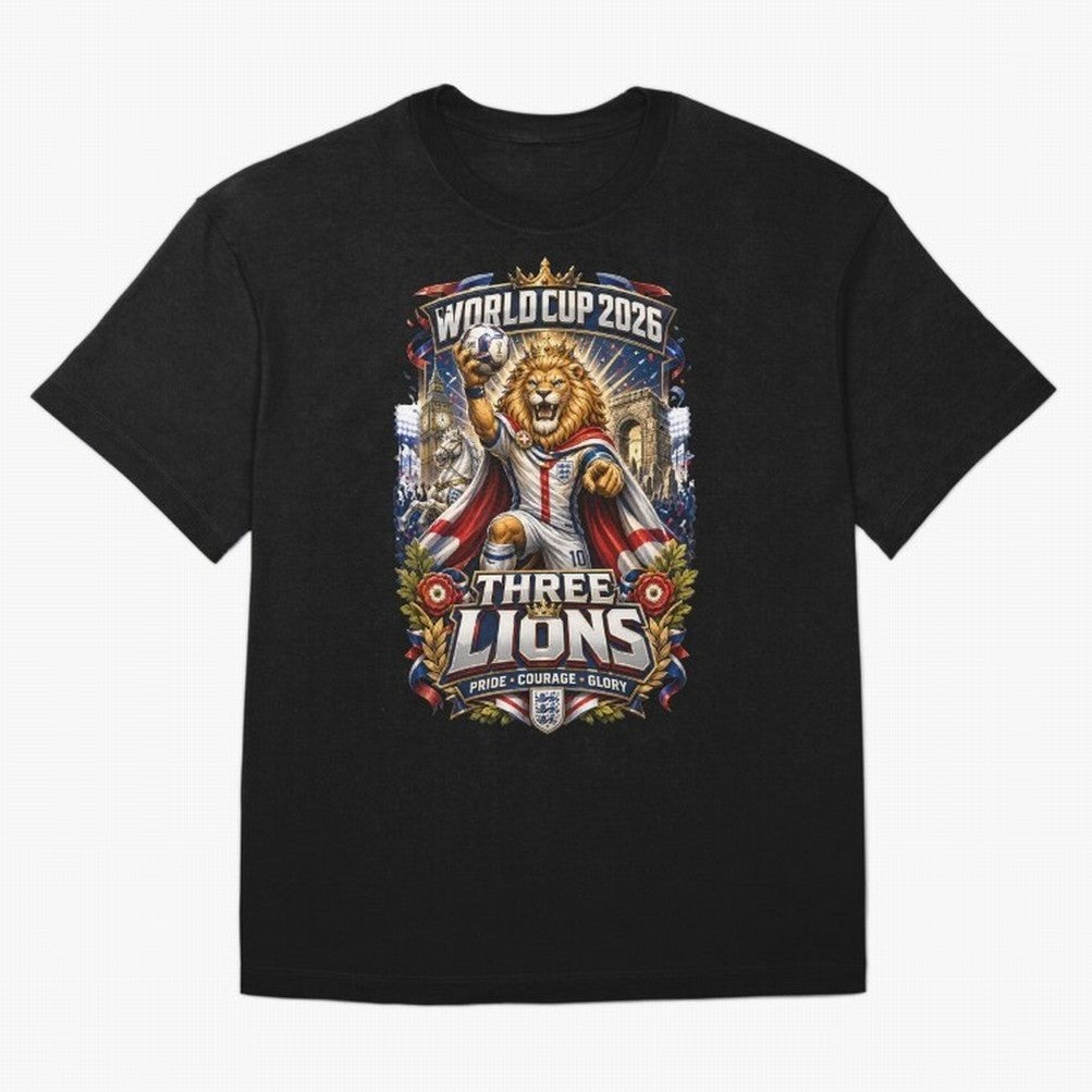 Three Lions World Cup 2026 Classic T-Shirt Join the Countdown to FIFA World Cup 2026 USA Canada Mexico for Fans of CR7 and Brazil, Bringing Vintage Soccer Flavor, Modern Football Stars, National Flags and Final Night Emotion; Made for Die Hard