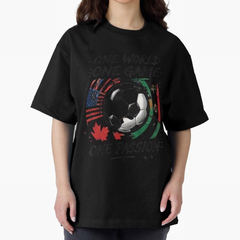 One World One Game Football Graphic Tee Classic T-Shirt Celebrate Global Football Passion for FIFA World Cup 2026 Group Stage, Capturing CR7 and Messi, England, Supporter Pride, Iconic Celebrations, Legendary Names and Global Match Day Energy;