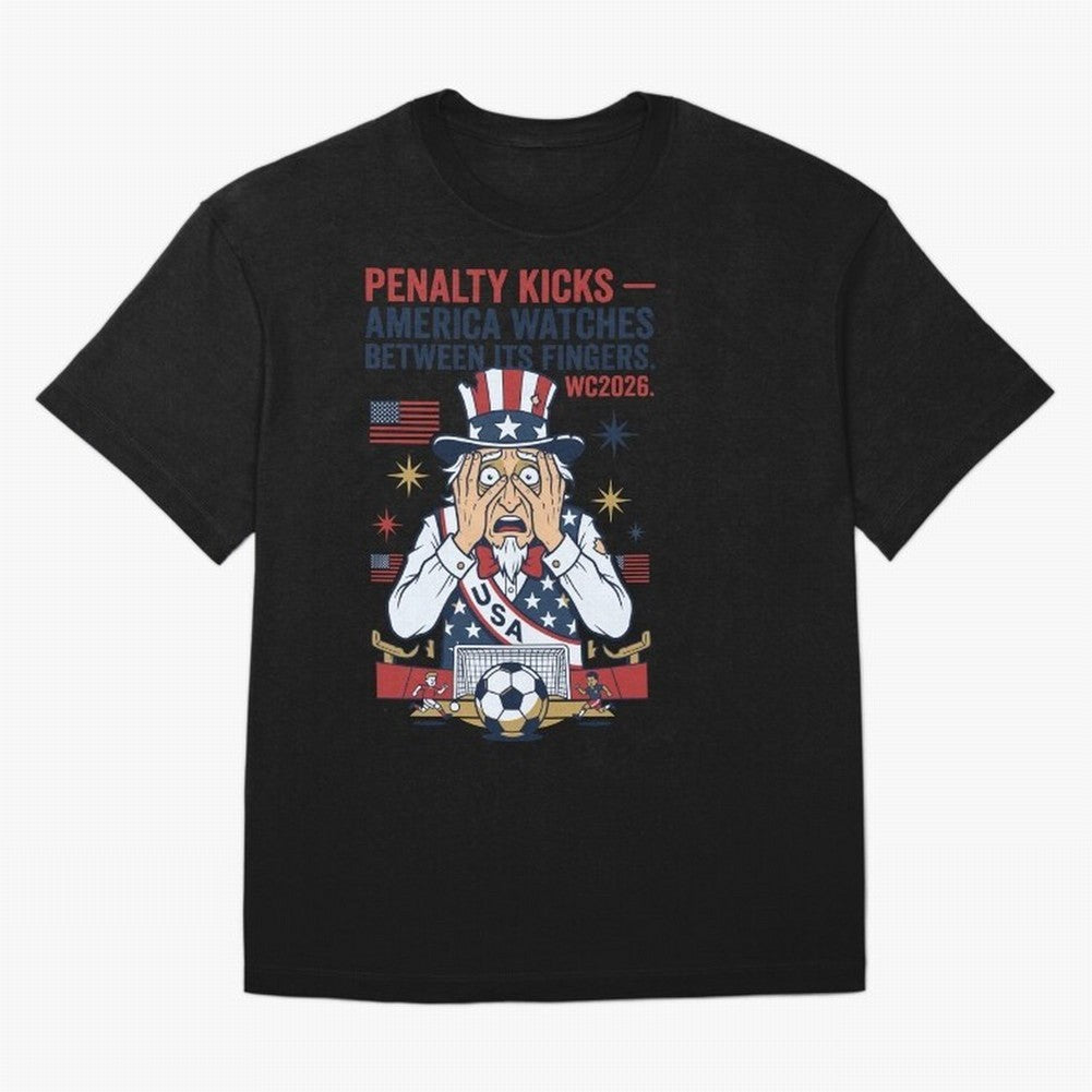 Penalty Kicks ¡ª America Watches Between Its Fingers V1 Classic T-Shirt Create Global Football Passion for FIFA World Cup 2026, Highlighting Cristiano Ronaldo, Haaland and CR7, England and Germany, Soccer Culture, Superstar Moments, National Team