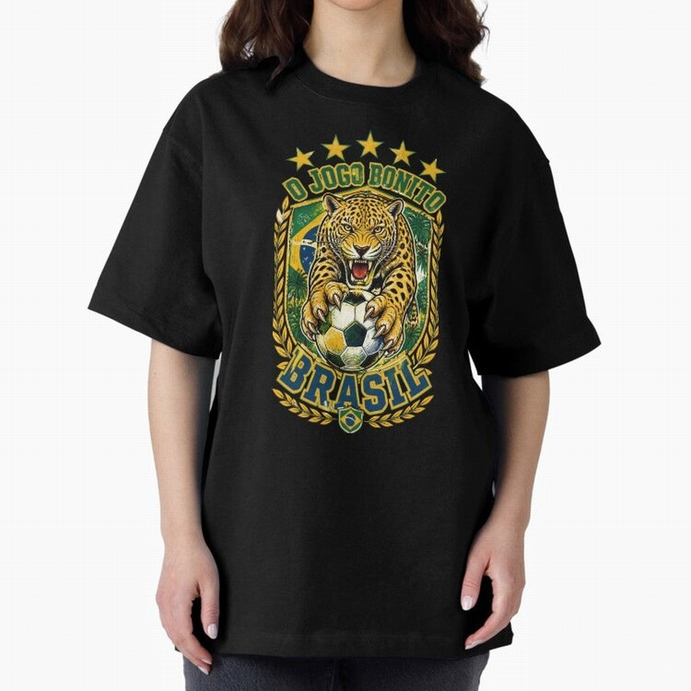Brazil Soccer Jaguar - O Jogo Bonito Vintage 5 Stars Football Fan T-Shirt Classic T-Shirt Enjoy Global Football Passion for FIFA World Cup 2026 USA Canada Mexico, Highlighting Cristiano Ronaldo, Netherlands, Stadium Chants, National Pride, Trophy