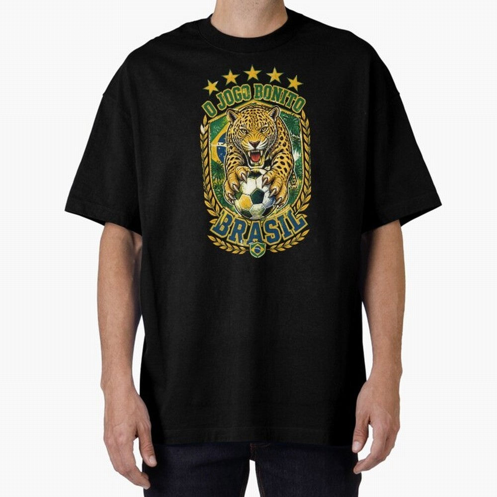 Brazil Soccer Jaguar - O Jogo Bonito Vintage 5 Stars Football Fan T-Shirt Classic T-Shirt Enjoy Global Football Passion for FIFA World Cup 2026 USA Canada Mexico, Highlighting Cristiano Ronaldo, Netherlands, Stadium Chants, National Pride, Trophy