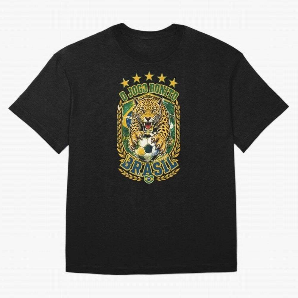Brazil Soccer Jaguar - O Jogo Bonito Vintage 5 Stars Football Fan T-Shirt Classic T-Shirt Enjoy Global Football Passion for FIFA World Cup 2026 USA Canada Mexico, Highlighting Cristiano Ronaldo, Netherlands, Stadium Chants, National Pride, Trophy